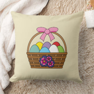 Easter Egg Hunt Basket with Pastel Eggs Cushion