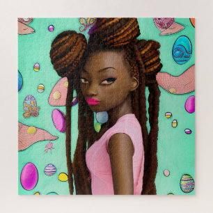 Easter Egg Hunt Black Girl Magic Melanin Girls Jig Jigsaw Puzzle
