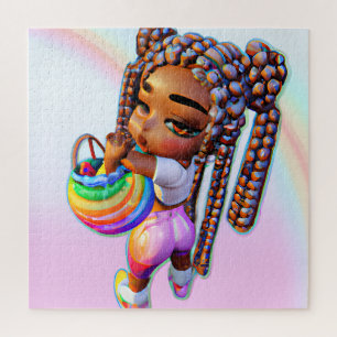 Easter Egg Hunt Black Girl Magic Melanin Girls Jigsaw Puzzle