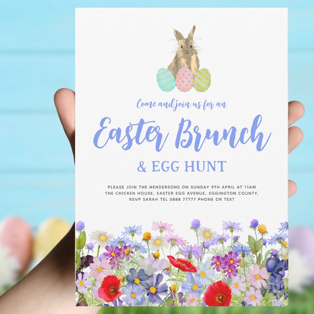 Easter Egg Hunt Bruch Boho Wildflower Bunny Invitation (Easter bunny egg hunt and brunch boho wildflower invitation )