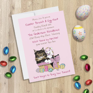 Easter Egg Hunt & Brunch Cat in Basket Invitation