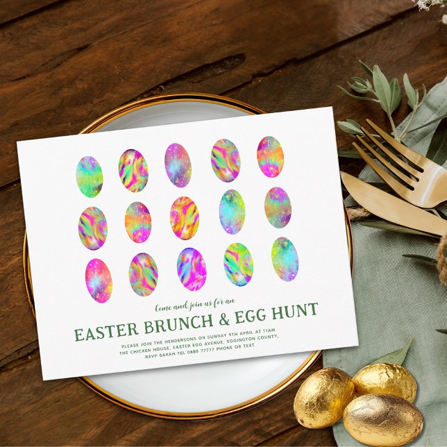 Easter Egg Hunt Brunch Colourful Watercolor (Easter brunch egg hunt colorful watercolor egg art garden party invitation)