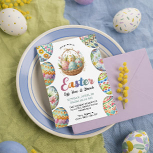 Easter Egg Hunt & Brunch Colourful Whimsical Baske Invitation