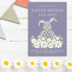Easter Egg Hunt Brunch Cute Bunny Daisy Floral Invitation Postcard