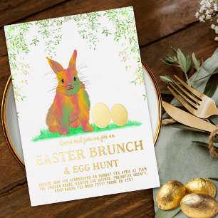 Easter Egg Hunt Brunch Cute Bunny & Eggs Gold