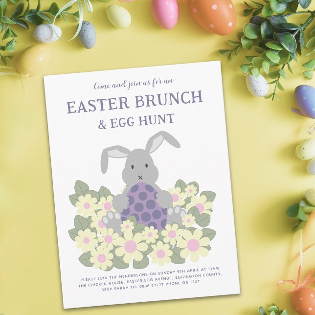 Easter Egg Hunt Brunch Cute Bunny Floral Budget Flyer (Easter egg hunt spring brunch cute bunny floral budget invitation)