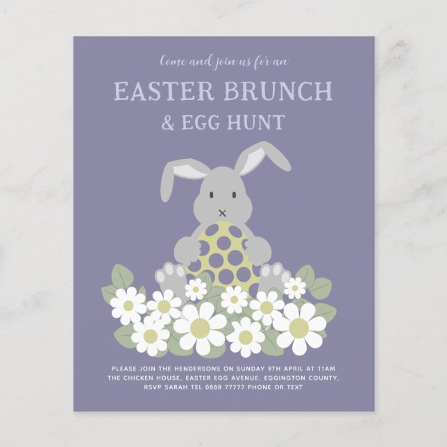 Easter Egg Hunt Brunch Cute Bunny Floral Budget Flyer (Front)