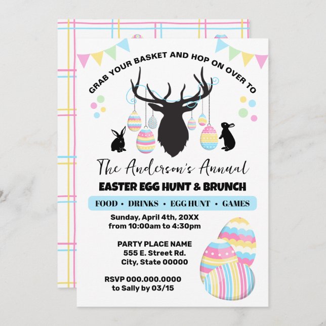 Easter Egg Hunt & Brunch Deer with Bunnies Invitation (Front/Back)