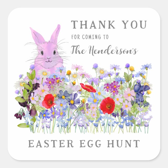 Easter Egg Hunt Bunny Floral Thank You Square Sticker (Front)