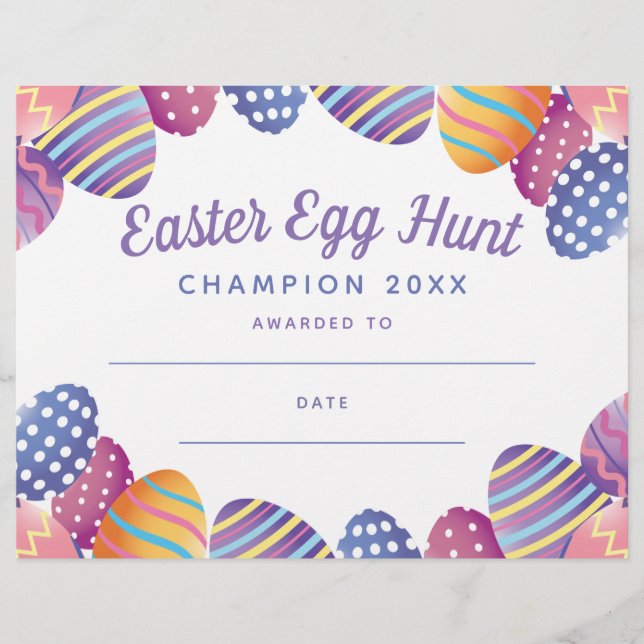 Easter Egg Hunt Champion Award Certificate (Front)