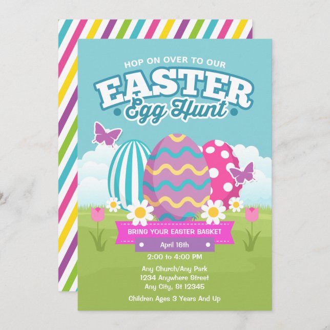 Easter Egg Hunt Colourful Eggs  Invitation (Front/Back)