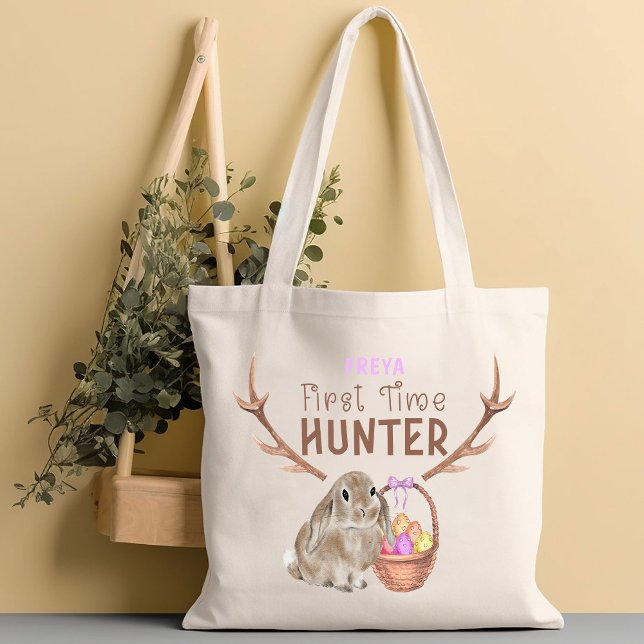 Easter Egg Hunt First Time Hunter Cute Girl Tote Bag (Egg Hunt Bag for First Time Easter Egg Hunter)