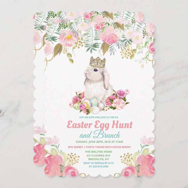 Easter Egg Hunt Floral Watercolor Invitation (Front/Back)