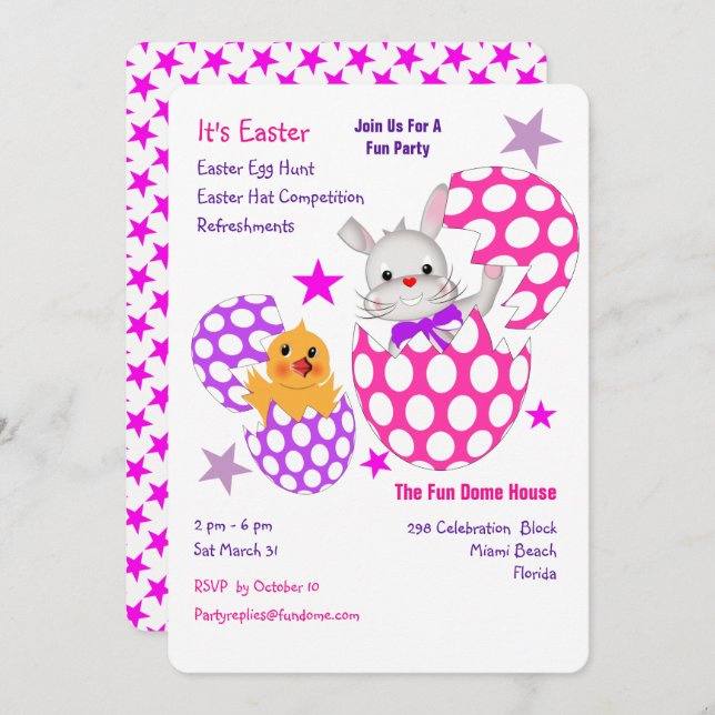 Easter Egg Hunt Fun Kids Party Invites (Front/Back)