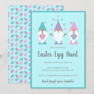 Easter Egg Hunt Gnomes Blue Invitation
