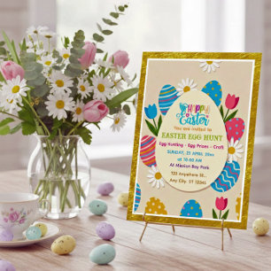 Easter Egg Hunt Gold Frame Floral Holiday Thank You Card