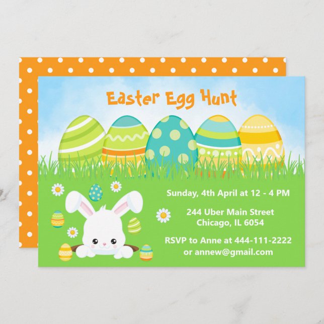 Easter Egg Hunt in Green and Yellow Invitation (Front/Back)