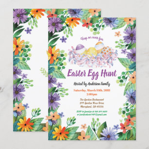Easter egg hunt invitation. Purple flowers Invitation