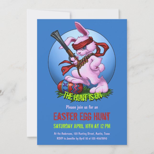 Easter Egg  Hunt is ON Funny Bunny Hunter Invitation (Front)