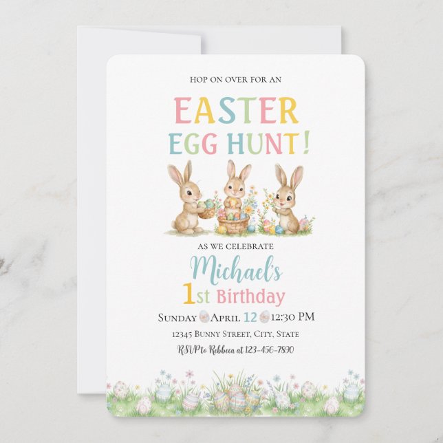 Easter Egg Hunt Michael's 1st Birthday Invitation (Front)