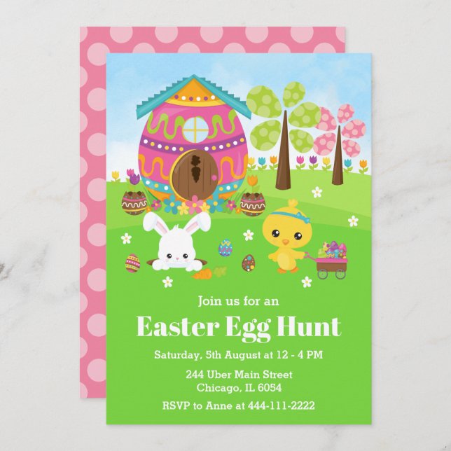 Easter Egg Hunt Party Bunny and Chick Invitation (Front/Back)
