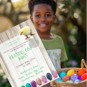 Easter Egg Hunt Party Colourful Chick Rustic Invitation