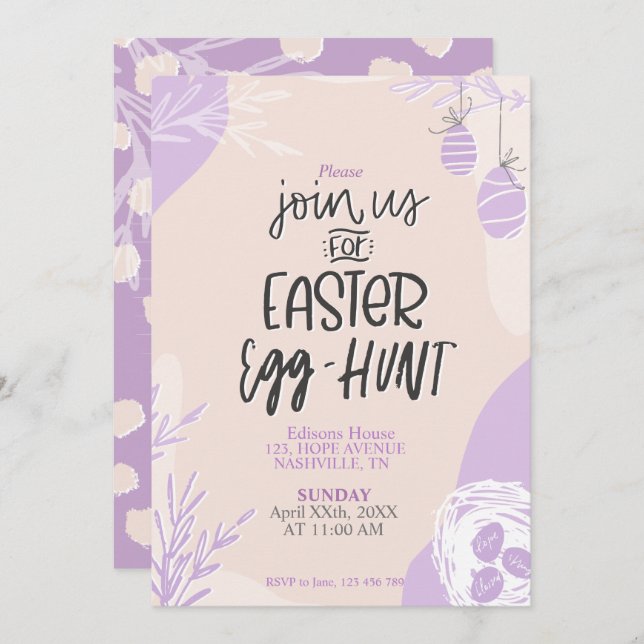 Easter Egg Hunt Party Invitation Editable Template (Front/Back)