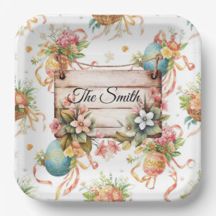 Easter Egg Hunt Party with Family Name Paper Plate