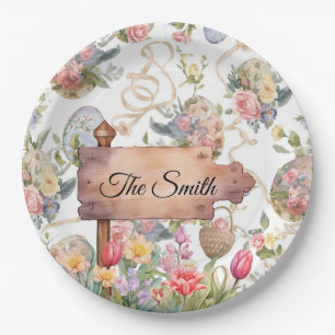 Easter Egg Hunt Party with Family Name Paper Plate