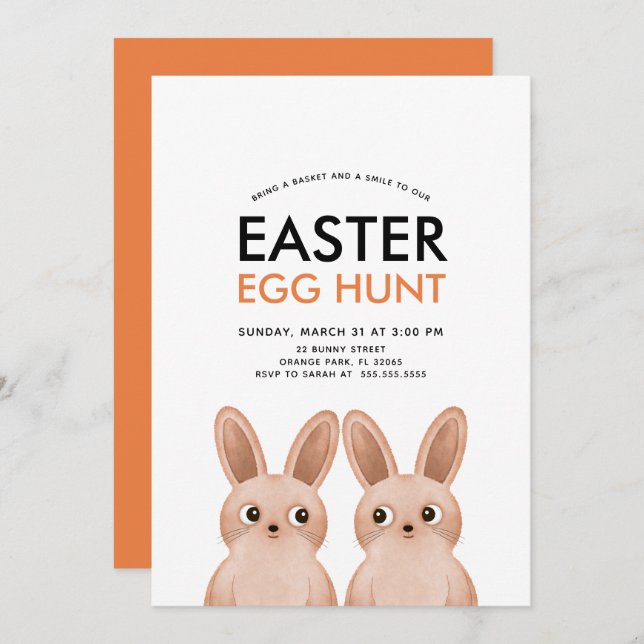 Easter Egg Hunt party with two Easter bunnies Invitation (Front/Back)