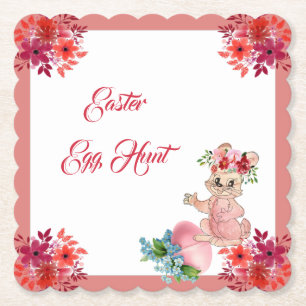 Easter Egg Hunt Rustic Bunny Chick Floral Frame Paper Coaster