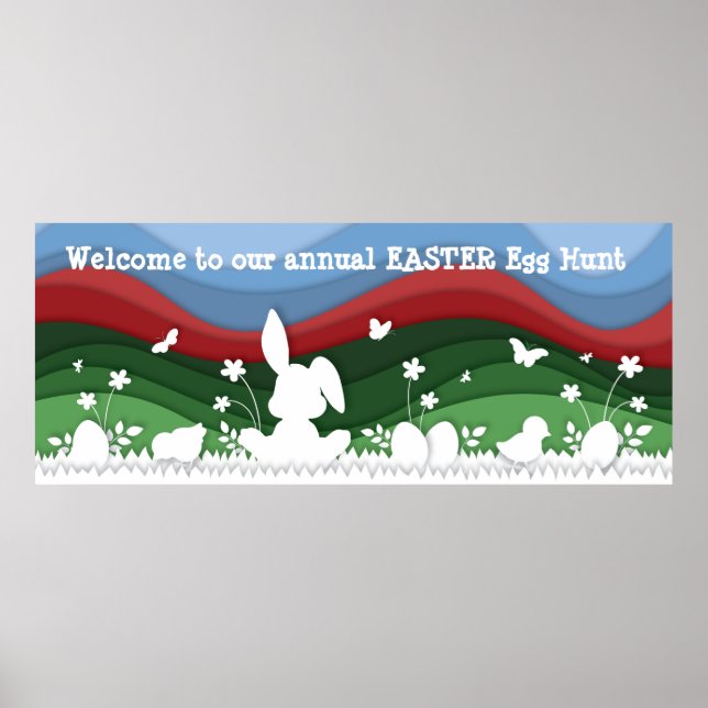 Easter egg hunt sign, cute animals banner poster (Front)