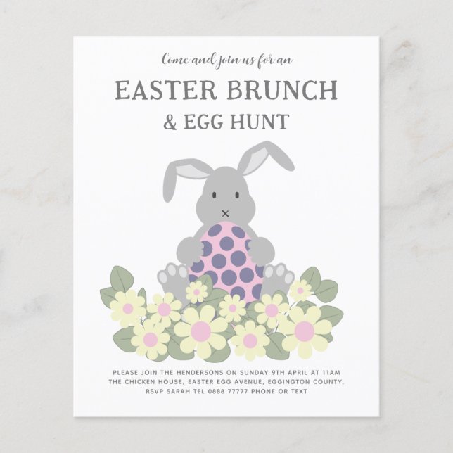 Easter Egg Hunt Spring Brunch Bunny Floral Budget Flyer (Front)