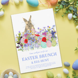 Easter Egg Hunt Spring Brunch Cute Bunny Floral Invitation