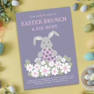 Easter Egg Hunt Spring Brunch Cute Bunny Floral Invitation