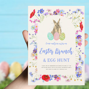 Easter Egg Hunt Spring Brunch Cute Bunny Floral Invitation