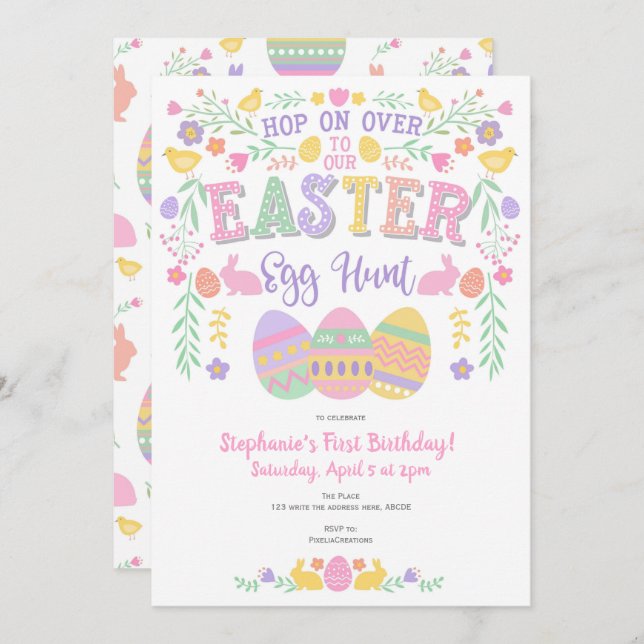 Easter egg hunt, Spring, Bunny, Easter Party Invitation (Front/Back)