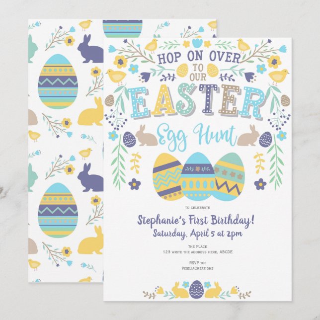 Easter egg hunt, Spring, Bunny, Easter Party Invitation (Front/Back)