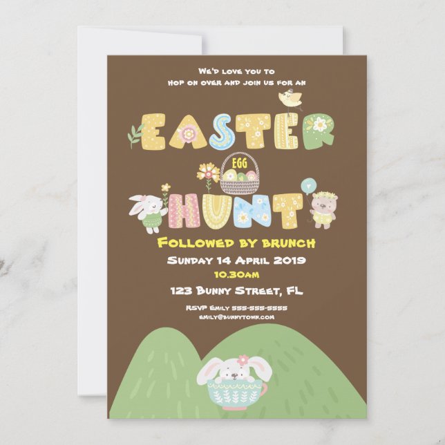 Easter Egg Hunt Spring Typography Brown Invitation (Front)