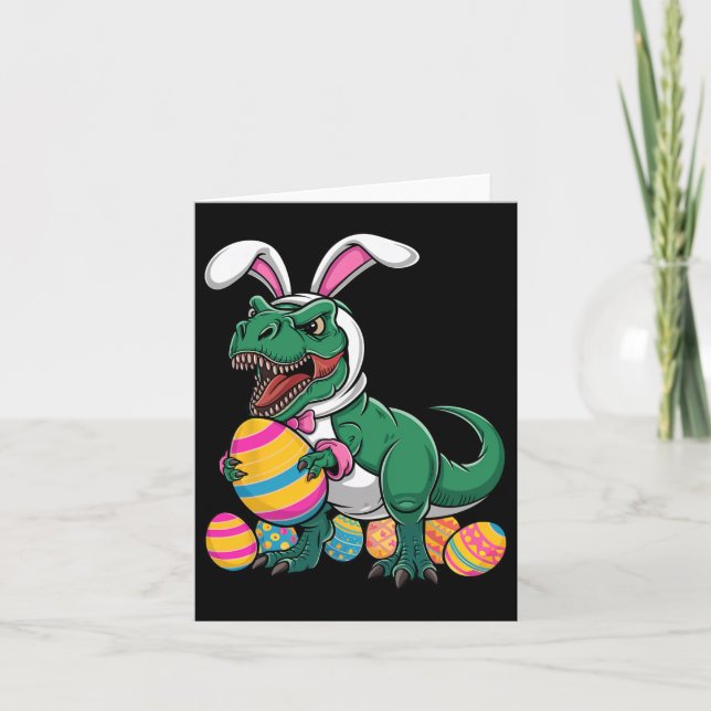 Easter Egg Hunt T Rex Dinosaur Bunny Happy Eastraw Card (Front)