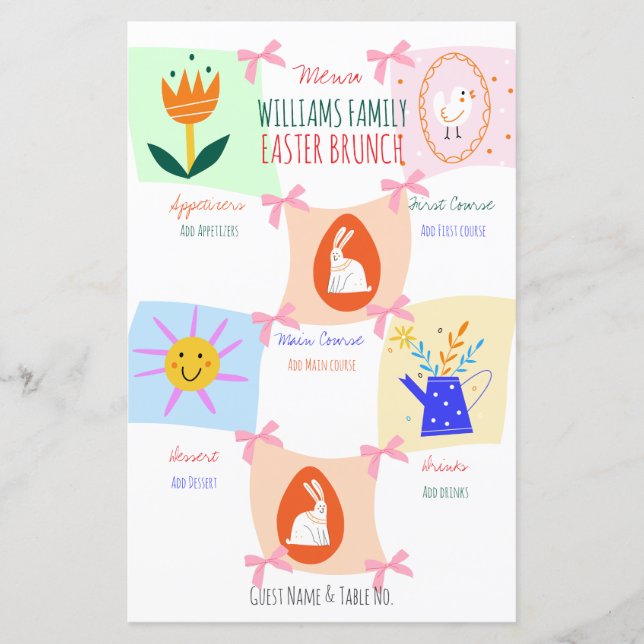 Easter Egg Hunt Wavy Chequerboard Brunch Menu (Front)