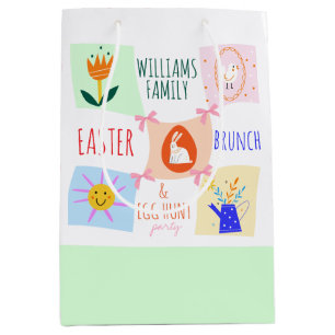 Easter Egg Hunt Wavy Chequerboard Bunny Brunch Bow Medium Gift Bag