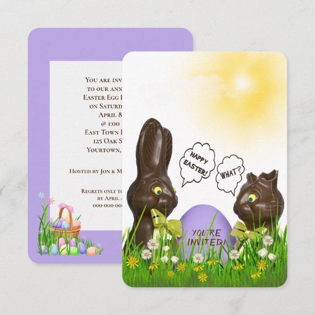 Easter Egg Hunt with chocolate bunny Invitation (Front/Back)