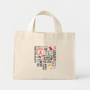 Easter Egg Hunt Word Cloud with Kid Name Year Mini Tote Bag