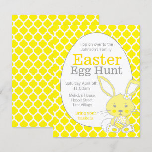 Easter egg hunt yellow grey bunny invitations