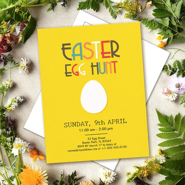 Easter Egg Hunt Yellow Invitation with custom text Postcard (Creator Uploaded)