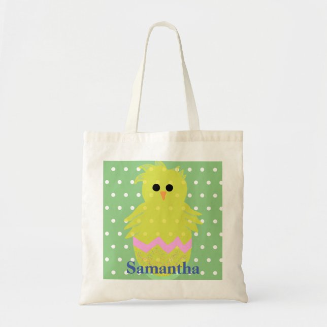Easter Egg Hunt Yellow Pink Chick Egg Tote Bag (Front)