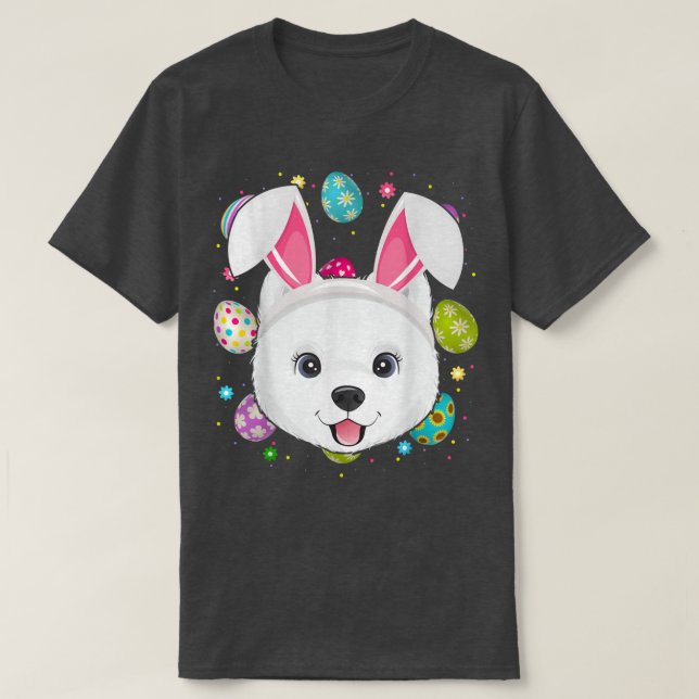 Easter Egg Lover Bunny Ear Samoyed Dog Face Easter T-Shirt (Design Front)
