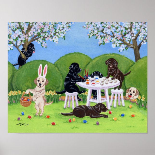 Easter Egg Painting Labradors Artwork Poster (Front)