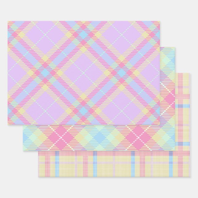 Easter Egg Pastel Plaid  Wrapping Paper Sheet (Set)